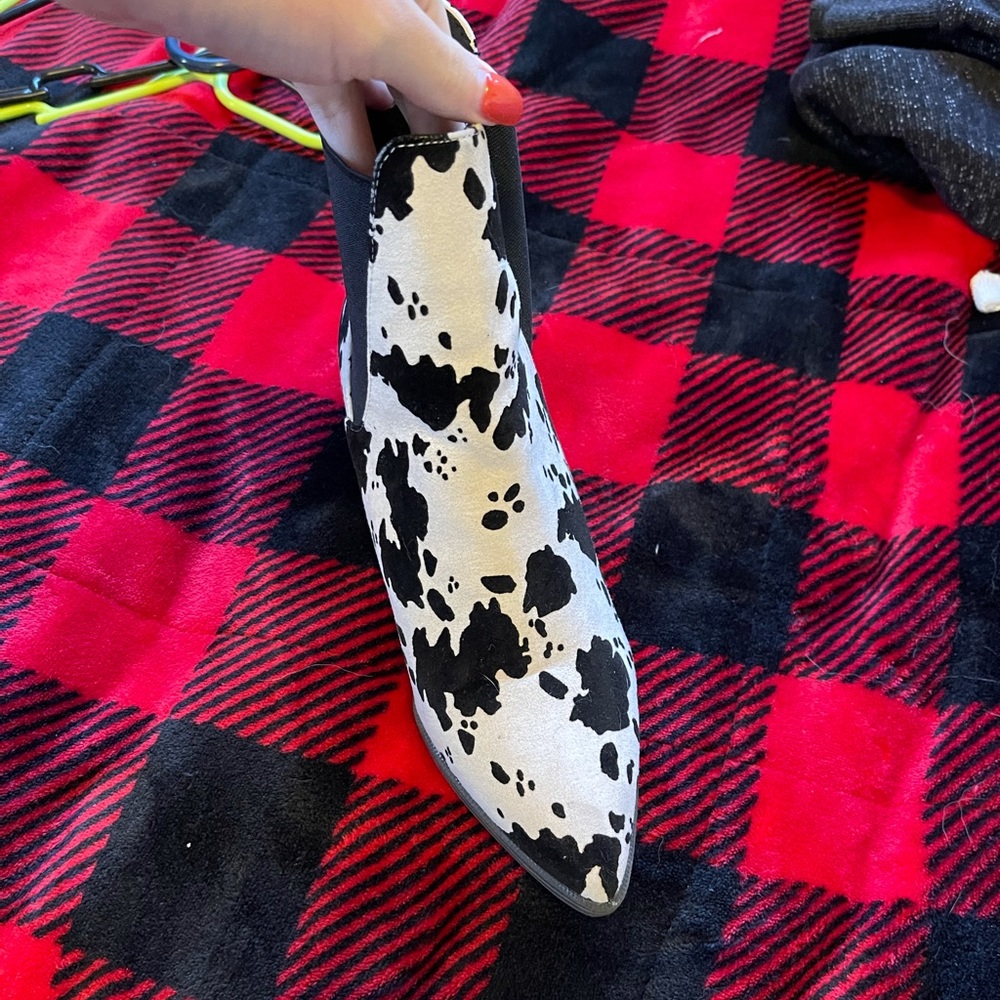 Cow print booties